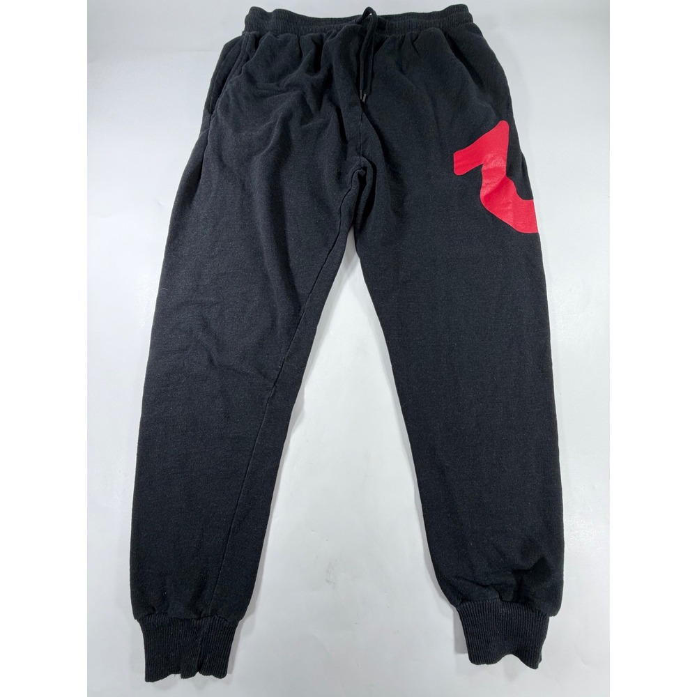 True Religion Womens Joggers Black Red Horseshoe Logo Loungewear Sweatpants M